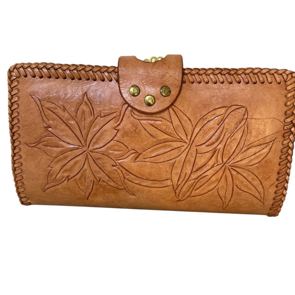 Artisan Hand Tooled Leather Wallet Floral Western Boho Clasp - Picture 5 of 11